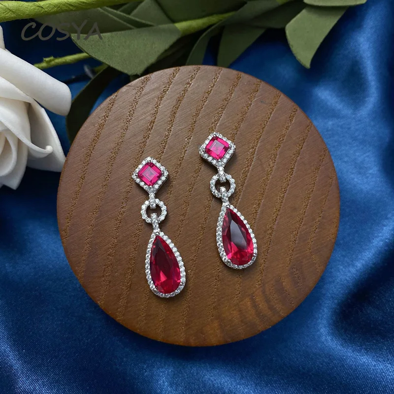 

COSYA реальные 925 стерлингового серебра 7*14 мм капли воды Ruby ретро серьги в виде капель с сверкающими темпераментные для женщин, хорошая бижуте...