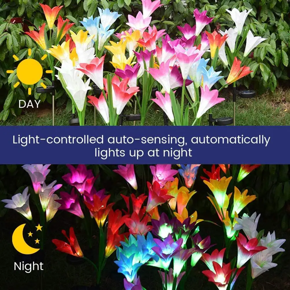 

2Pcs LED Lawn Lamp Solar Simulation Lily Flower Light Waterproof Garden Landscape Lamp Outdoor Lawn Lamp Home Decor Flower Light