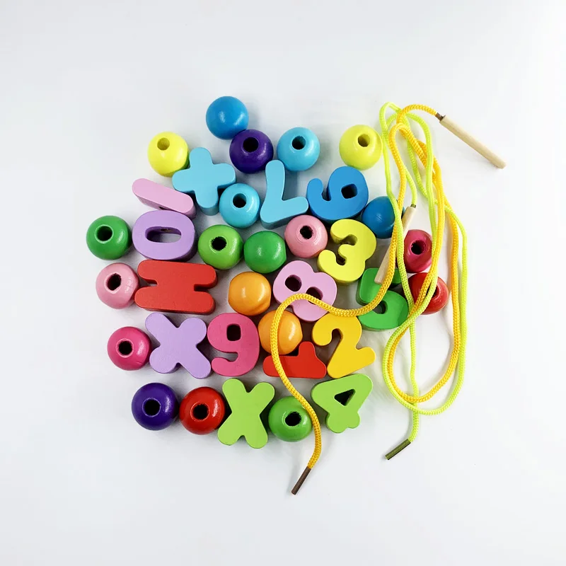 

35 Pcs/Pack Children's DIY Stringing Beads Toy Digital Round Bead Montessori Mathematics Early Educational Wooden Beads Toy