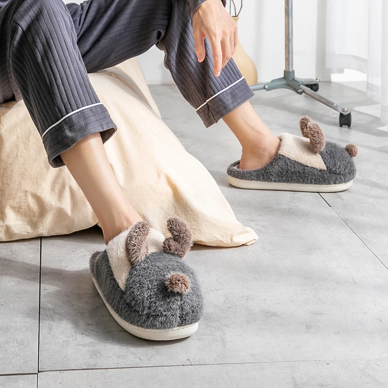 

Winter Couple Slippers Free Shipping Breathable Further Comfortable Warm Size 36-45 Soft Bottom Тапочки Для Дома Animal Pattern