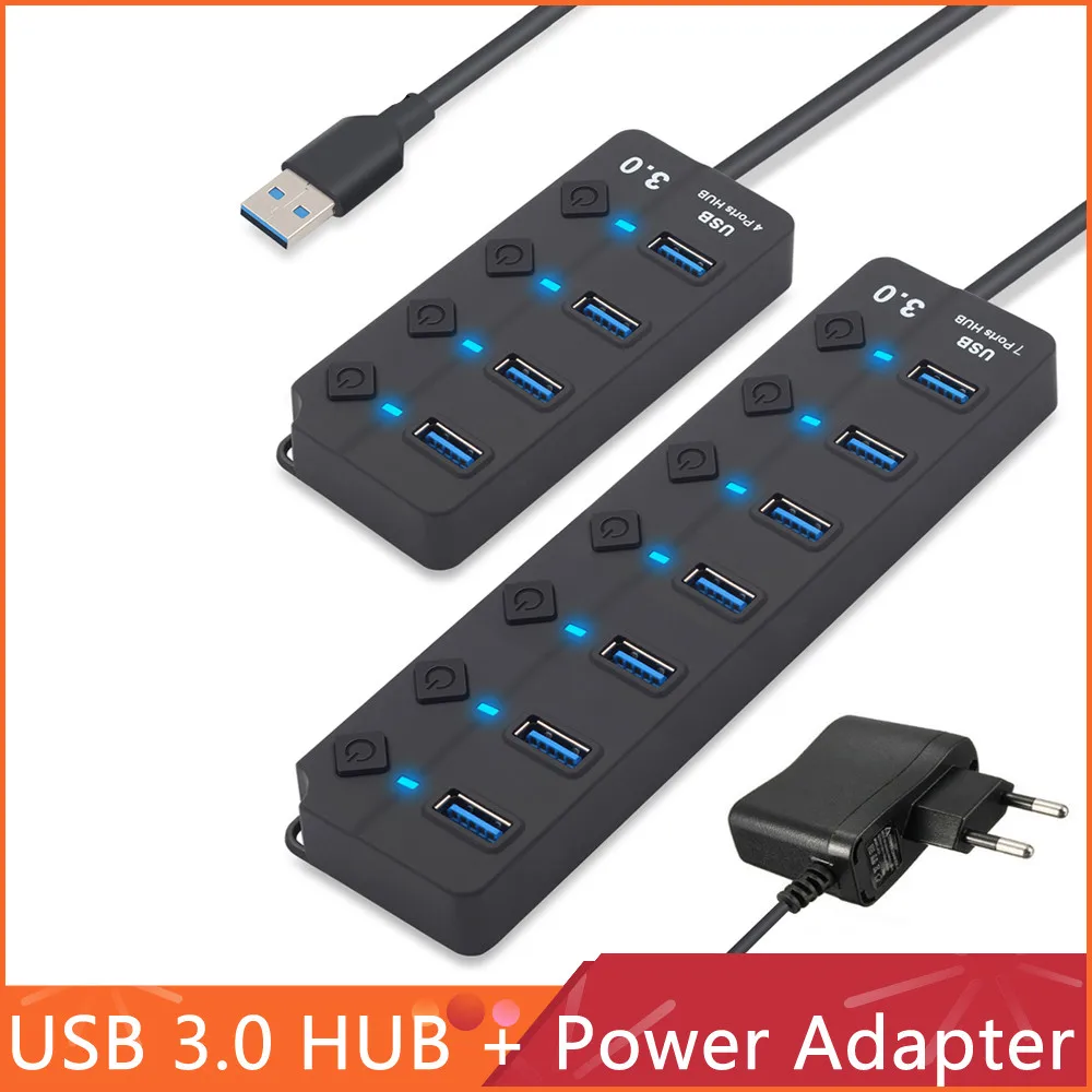 USB Hub 3 0 высокоскоростной 4 / 7 порт концентратор разветвитель вкл/выкл
