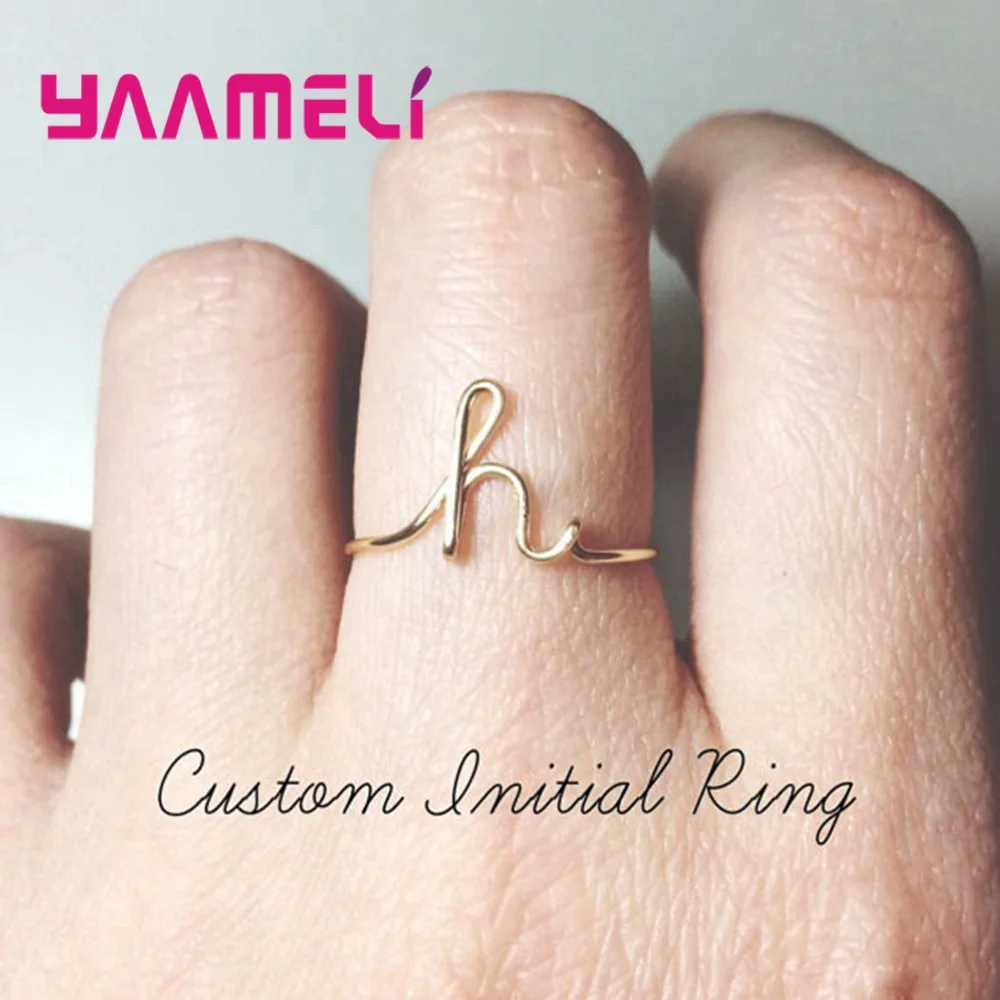 

Top Brand 925 Sterling Silver Name Ring 26 A-Z Letters Metal Jewelry for Women Girls Men Classic Real True Love Gifts Hot Sale
