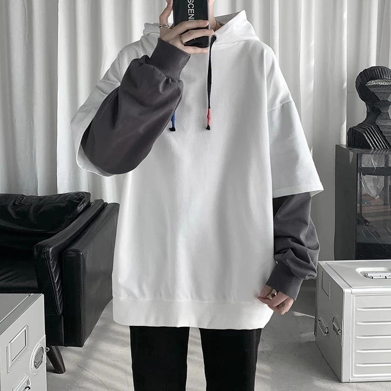 

2022 Hoodie Men Autumn Fashion Harajuku Patchwork Casual Oversized Hoodies Hip Hop Sweatshirt Men's Streetwear 5 Colors