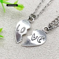 2 pairs creative heart shape lovers pendant good friends friendship couple necklace set fashion lovers pendant jewelry gift