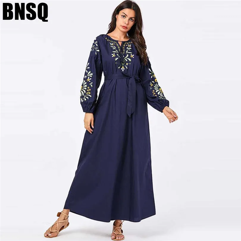 Женская мусульманская одежда макси с длинным рукавом длинное платье