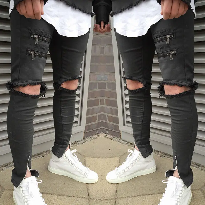 

hip-hop Men Jeans masculinaCasual Denim distressed Men's Slim Jeans pants Brand Biker jeans skinny rock ripped jeans homme