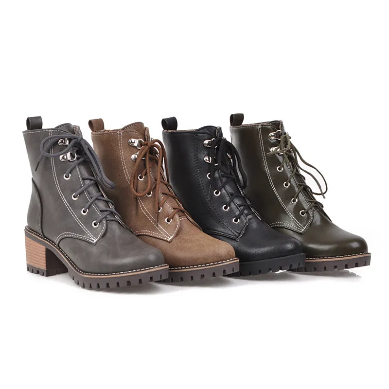 Женские ботильоны на шнуровке MORAZORA высоком квадратном каблуке молнии сезон