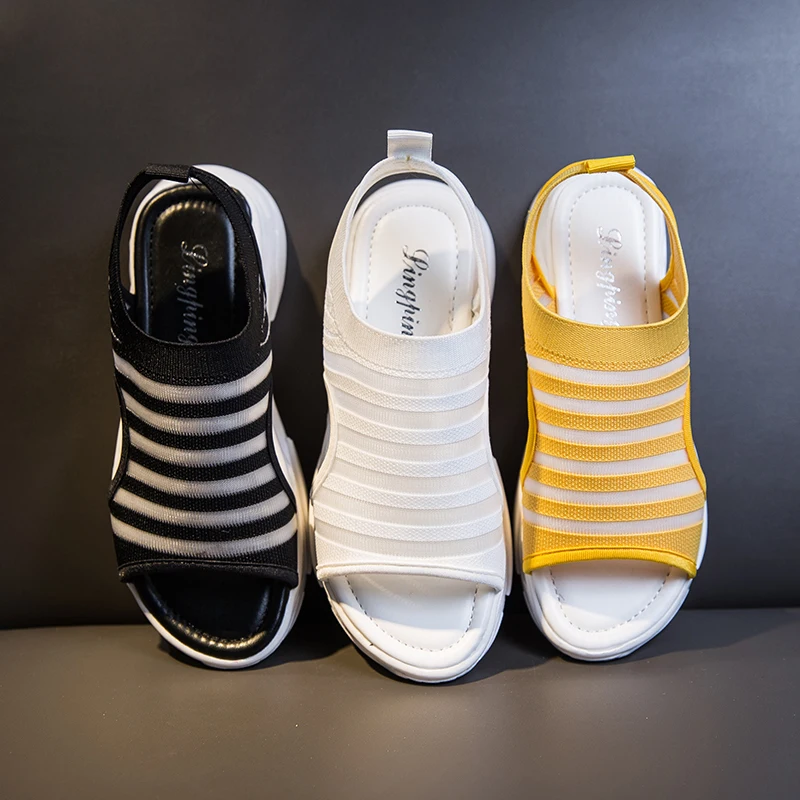 Сандалии женские с открытым носом босоножки на толстой подошве дышащая сетчатая