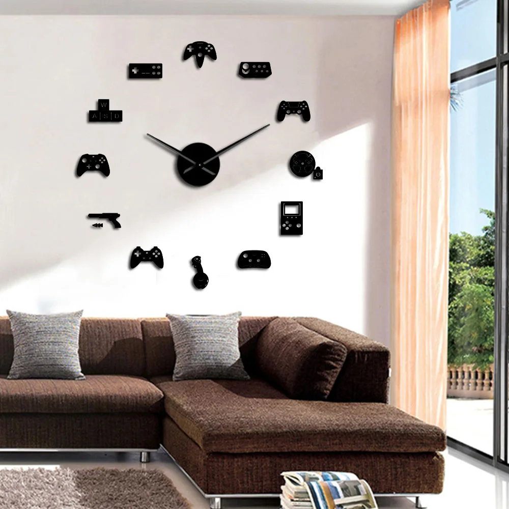 Game Controller Video DIY Giant Wall Clock Game Joysticks Stickers Gamer Wall Art Video Gaming Signs Boy Bedroom Game Room Decor images - 6