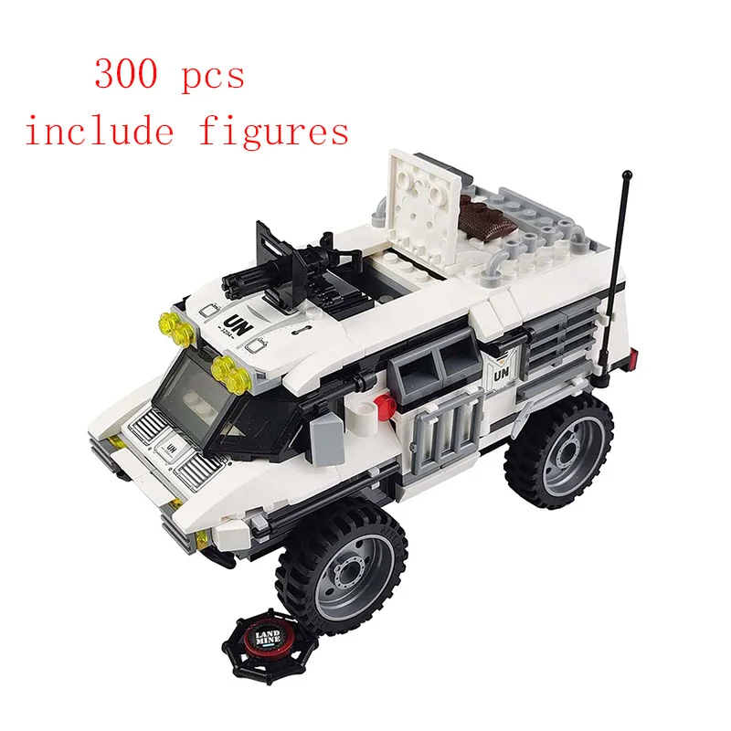 

Enlighten 3204 298pcs Military War City Thunder Mission Gatling White Armored Car Building Blocks Toys For Children