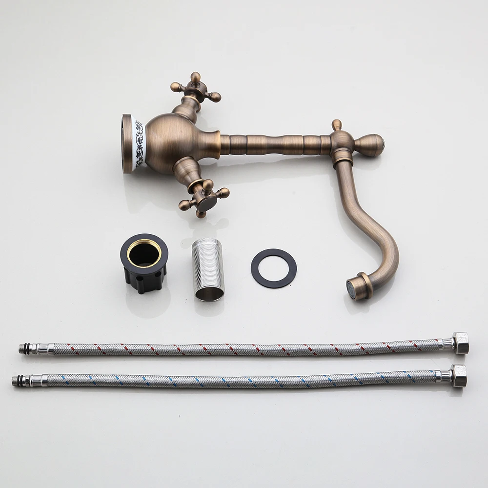 KEMAIDI Round Bowl Sinks Vessel Basin Bathroom Washbasin Ceramic Sink Antique Brass Mixer Faucet | Обустройство дома