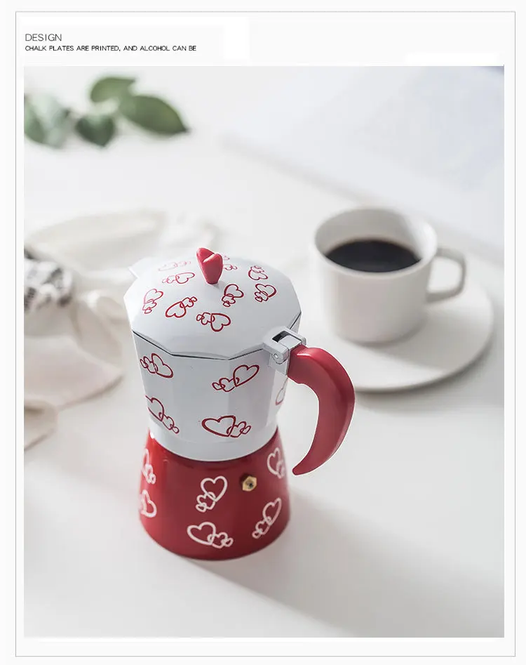 Кофе горшок гейзерная Кофеварка чайник Романтический красное сердце Алюминий