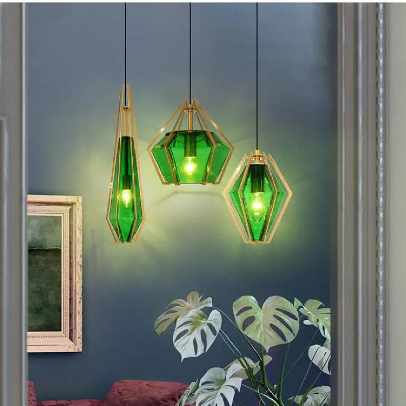 1 pc Glass Diamond pendant Light for Home Restaurant Bar lighting Green lamp wedding Mini E14 Led children lamp|Подвесные