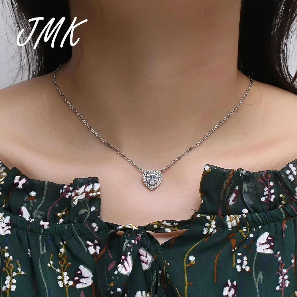 

JMK милое ожерелье с кристаллом в форме сердца элегантное блестящее циркониевое паве цепь звено серебряные ювелирные изделия для женщин сва...