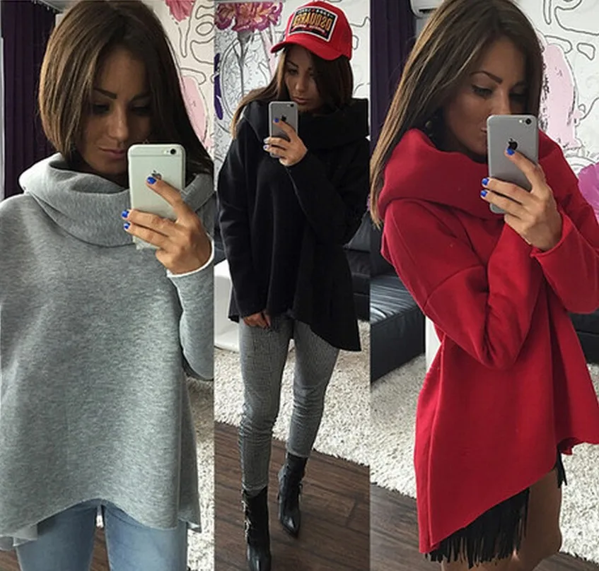 

Осенне-зимняя модель, асимметричный воротник-шарф, женская одежда, Свитшот