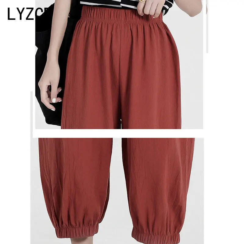 

Summer Women's Harem Pants Cotton Line Cargo Pants for Women Ankle-Length White Sweatpants Casual Loose Bloomers Trousers