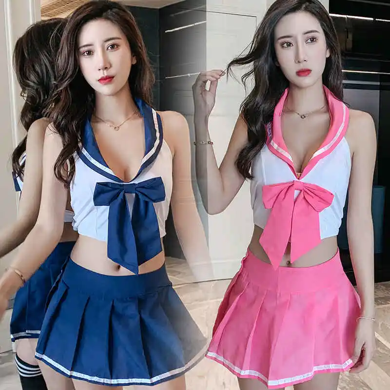 

2021 New Product Sexy Lingerie Student Uniform Suit Pure Big Bow Decoration Pleated Skirt Seduces Sailor Cosplay Cheerleader