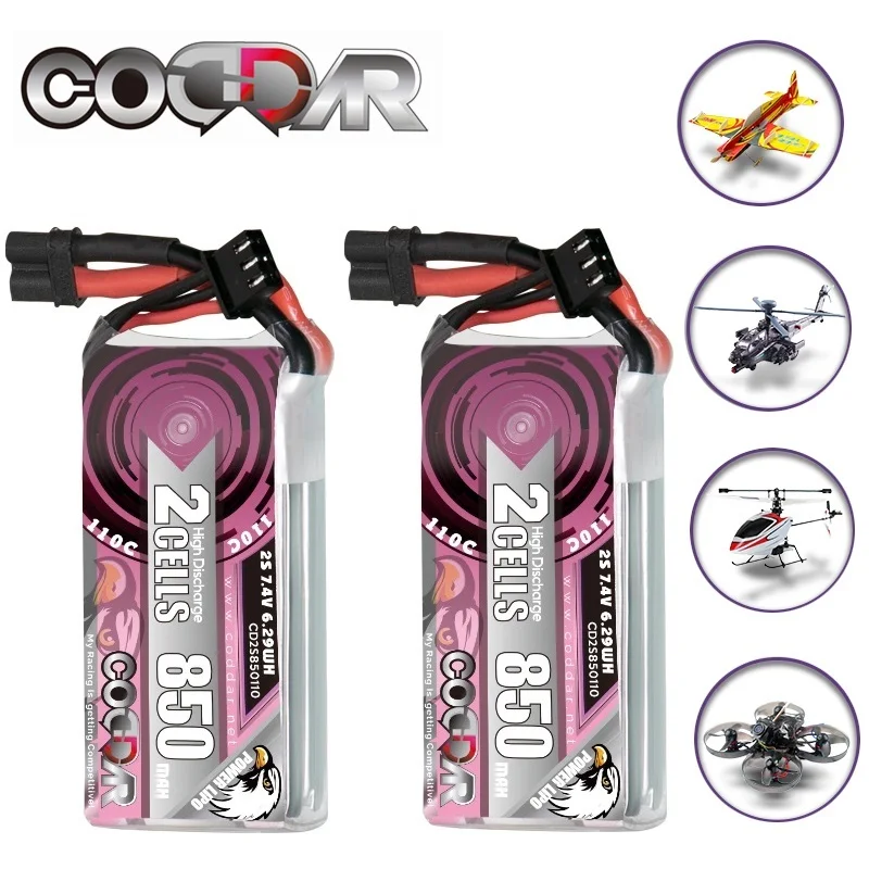 

Аккумулятор для гоночного автомобиля 110C 2s RC, 7,4 В, 850 мАч, литий-полимерная батарея для радиоуправляемого квадрокоптера, вертолета, лодки