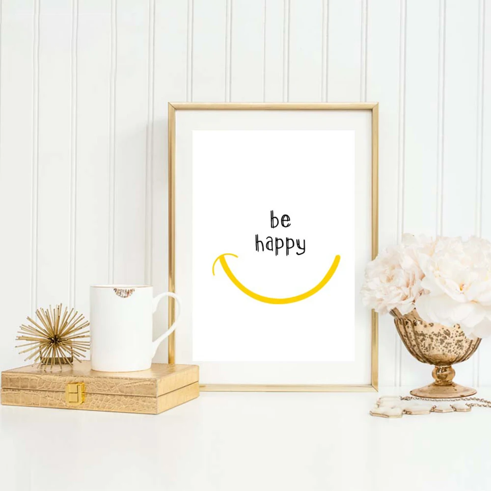 Картина на холсте INS Be Happy настенный постер с цитатами декор для гостиной домашний