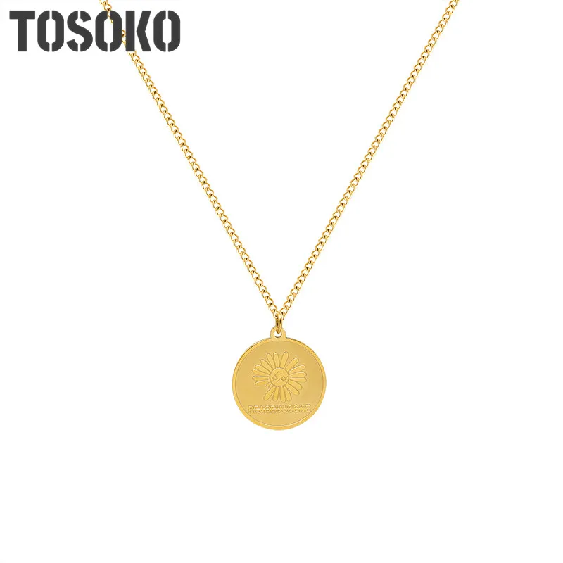 

TOSOKO Stainless Steel Jewelry Sunflower English Round Brand Clavicle Chain Women's Fashion Nnecklace BSP989