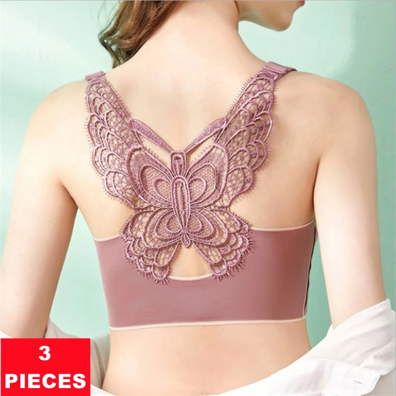 

Fan Sweet 3Pcs Sexy Butterfly Beauty Back Latex Bra Women Underwear Breathable Seamless Push Up Bralette No Wire Sleep Brassiere