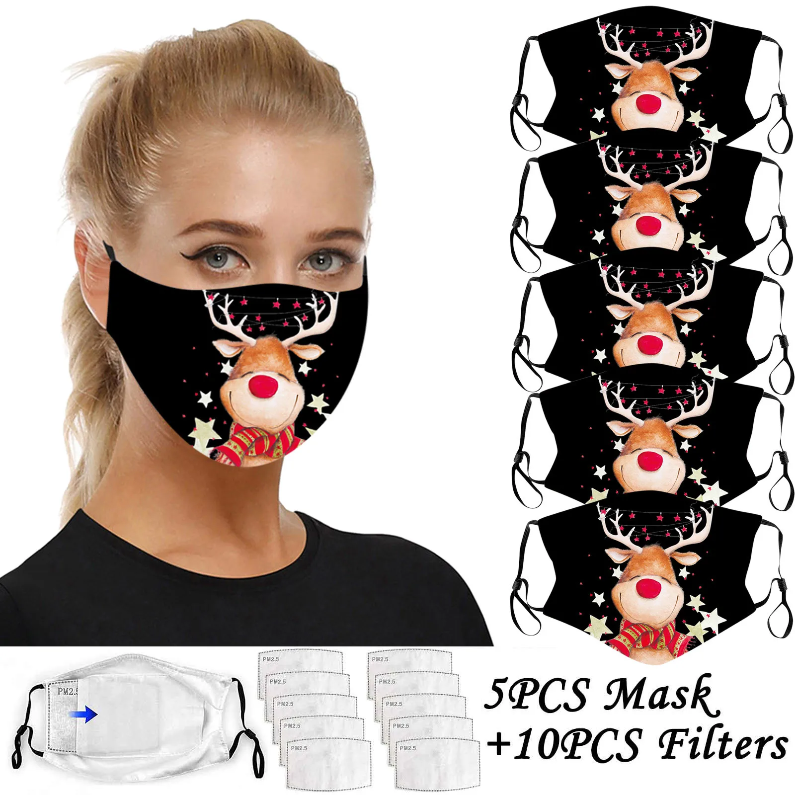

5PCS Masque Fast delivery Mscara Headband Adult Christmas Face Mouth Mask Adjustable Sport Outdoor Mouth Cover Mask