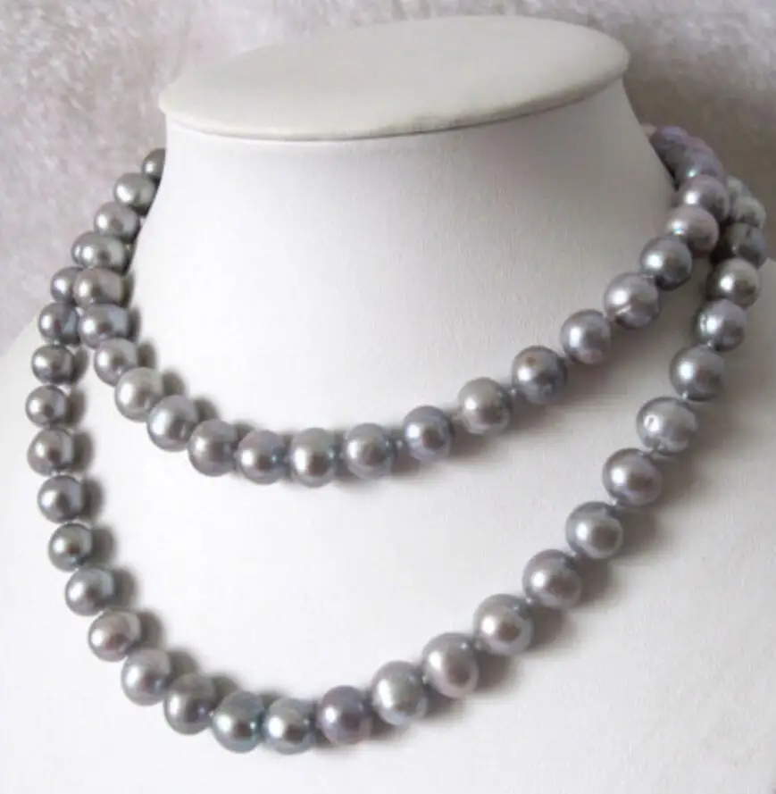 Ожерелье из жемчуга нитка натурального темно-серого цвета длина 34 дюйма 9-11 мм