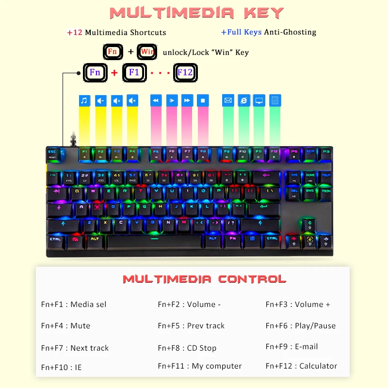 Original Motospeed CK82 RGB Gaming Mechanical Keyboard 87 Key LED Backlight USB Wired Multimedia Keyboards For PC Computer Gamer enlarge