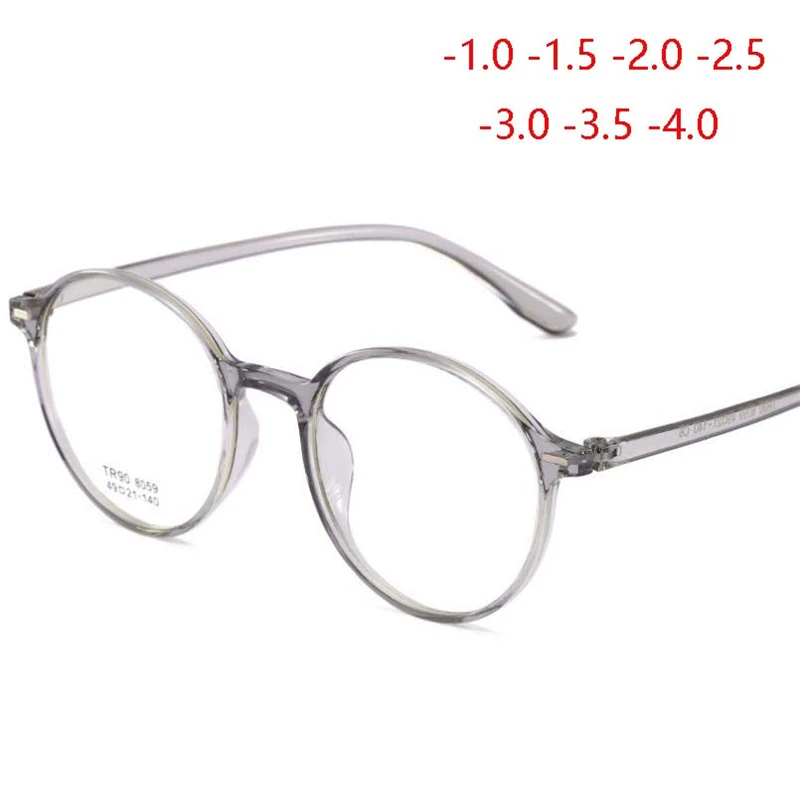 Круглые прозрачные серые очки в оправе для студентов готовые близорукости