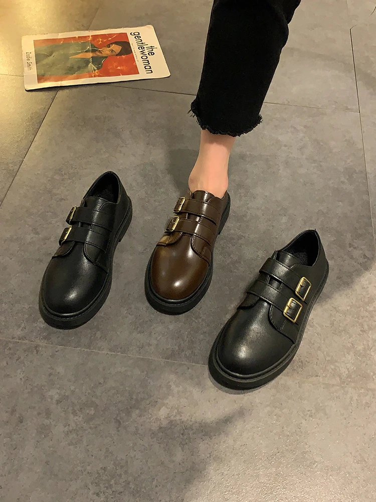 

Casual Woman Shoe All-Match British Style Loafers With Fur Female Footwear Oxfords Modis Round Toe Summer Preppy New On Heels Sl