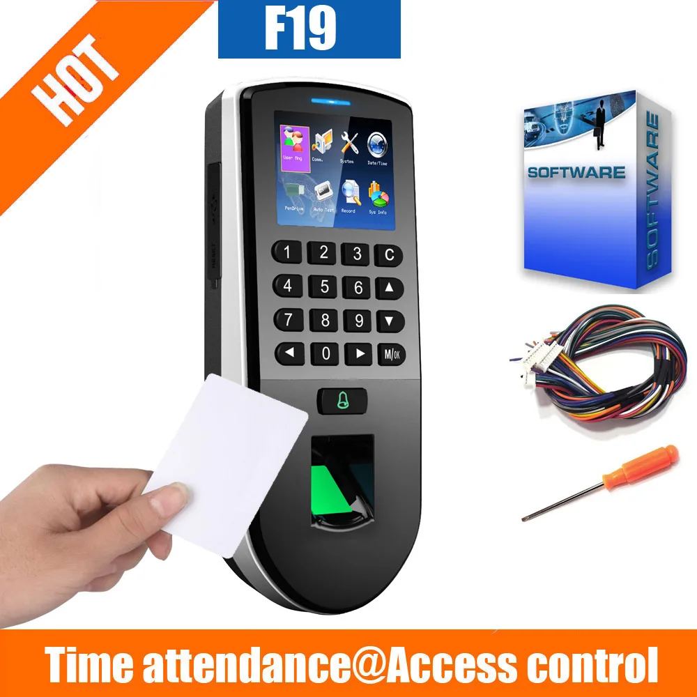 

Система Linux ZK TF1900 zkteco F19, TCP/IP, USB RS232, отпечаток пальца, система контроля времени и доступа с RFID-картой 125 кГц