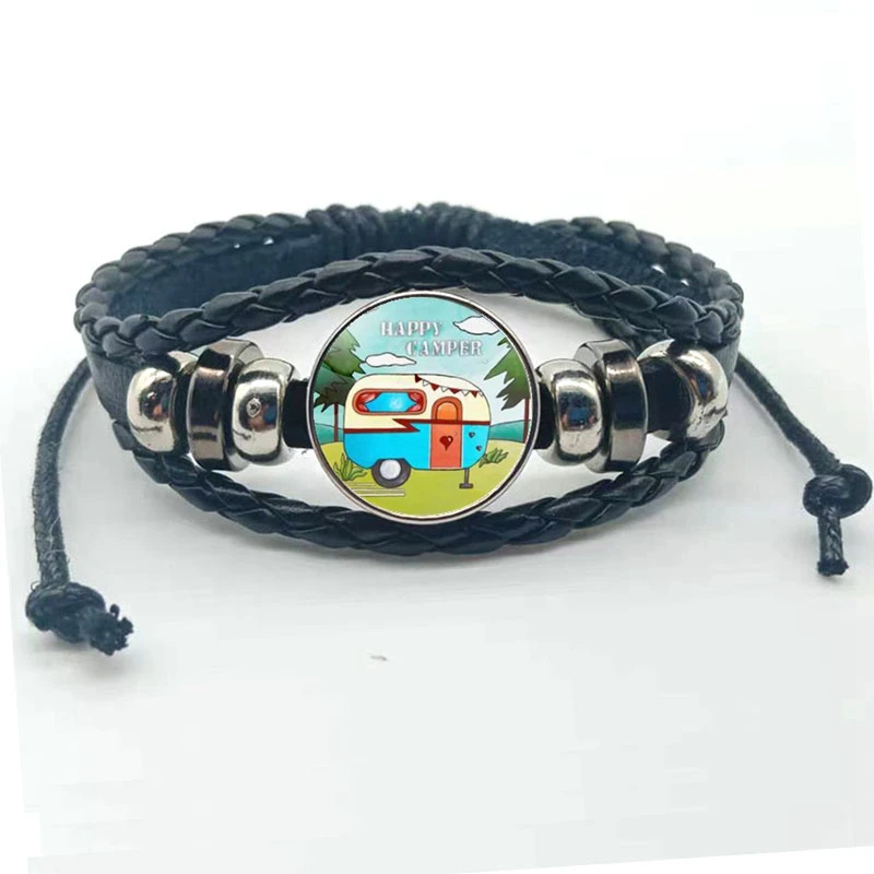 Счастливый кемпинг милый браслет I RV стеклянный выпуклый путешественника