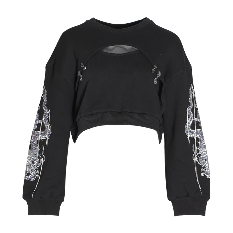 TWOTWINSTYLE уличная Женская толстовка с вышивкой и круглым вырезом длинным рукавом в