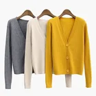 Однобортный вязаный кардиган PEONFLY, весенне-осенний кардиган, женские повседневные топы с длинным рукавом, Однотонный женский свитер с V-образным вырезом, пальто