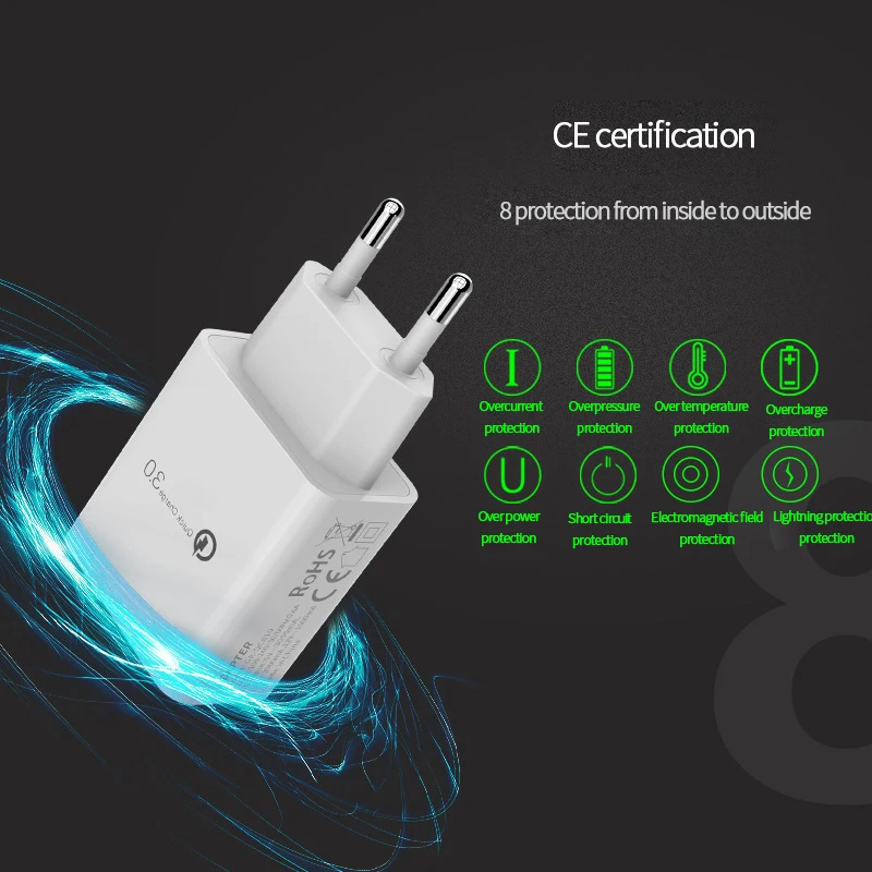 3а QC3.0 одно зарядное устройство USB EU вилка Мобильный телефон для путешествий iPhone