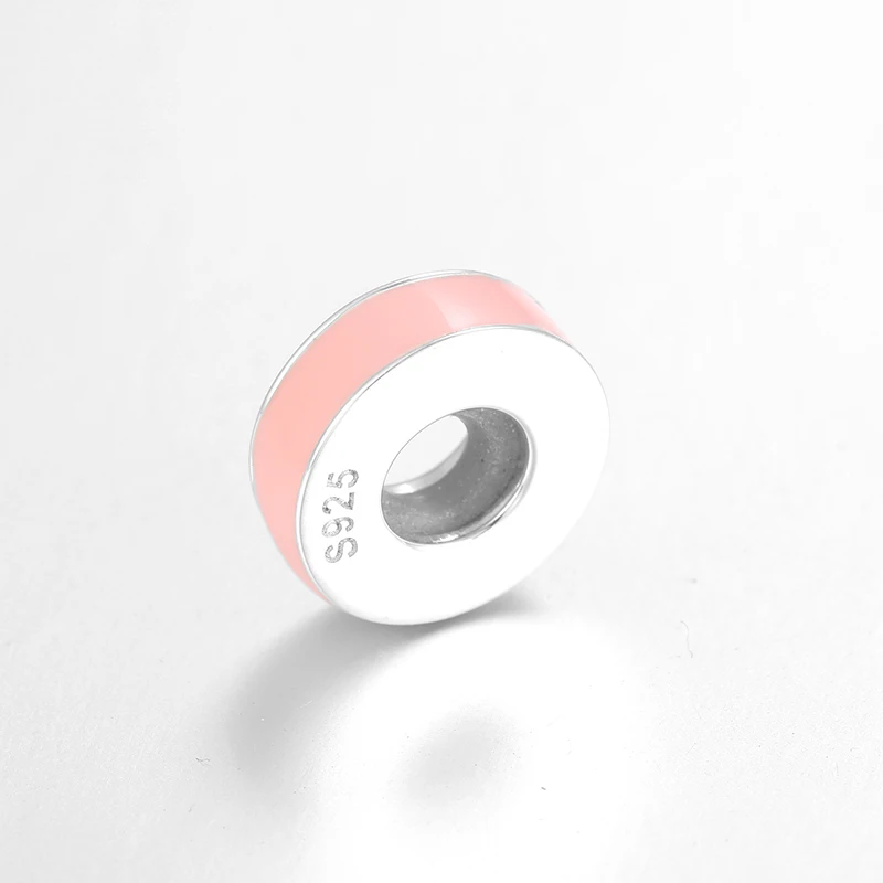 Модные Розовые эмалированные круглые бусины из стерлингового серебра 925 пробы DIY