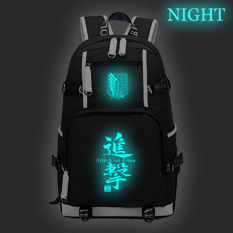 Attack on Titan Luminous School Bag Teens Boys Girl Students Back to Book Large Capacity Rucksack Casual Knapsack | Багаж и сумки