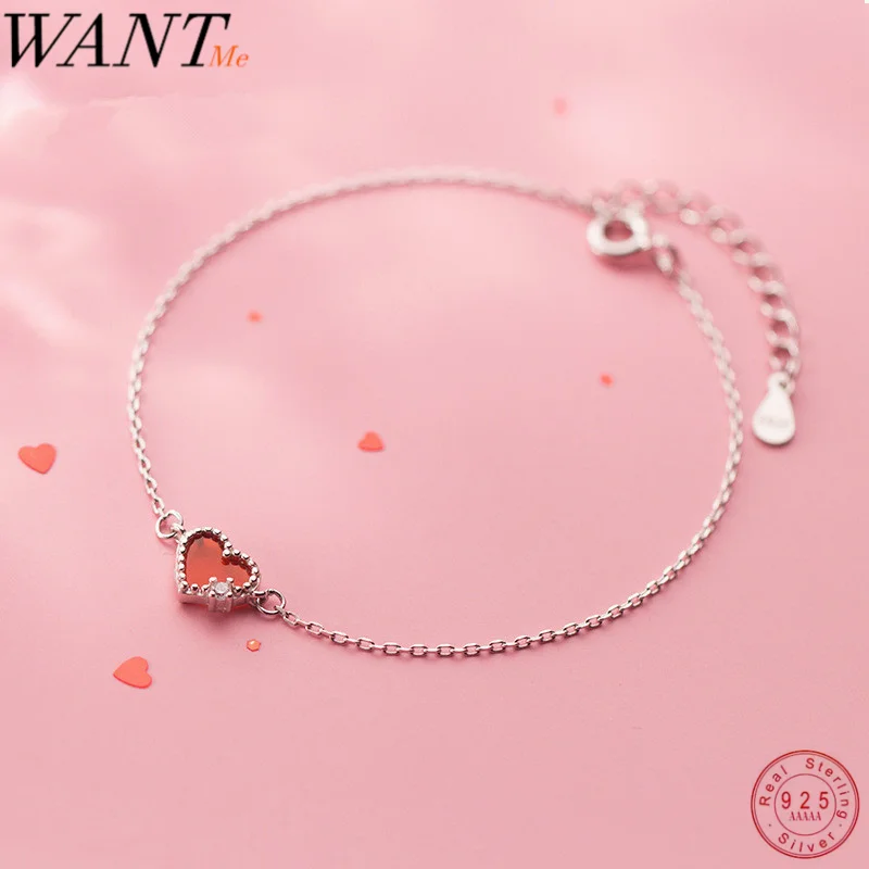 WANTME Модный женский браслет RoWANTME хит продаж красный с сердечком Настоящее серебро