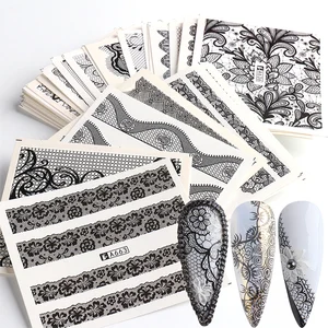 24 дизайна черно-белые наклейки для ногтей кружево цветок дизайн ногтей водные наклейки украшения Слайдеры для ногтей аксессуары наконечник BEA625-672