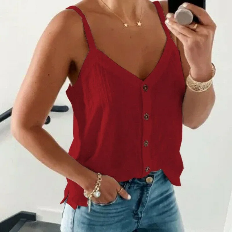 T-Shirt Blouse Women Summer Holiday Ladies Plus Size Cami Top Vest Strappy | Женская одежда
