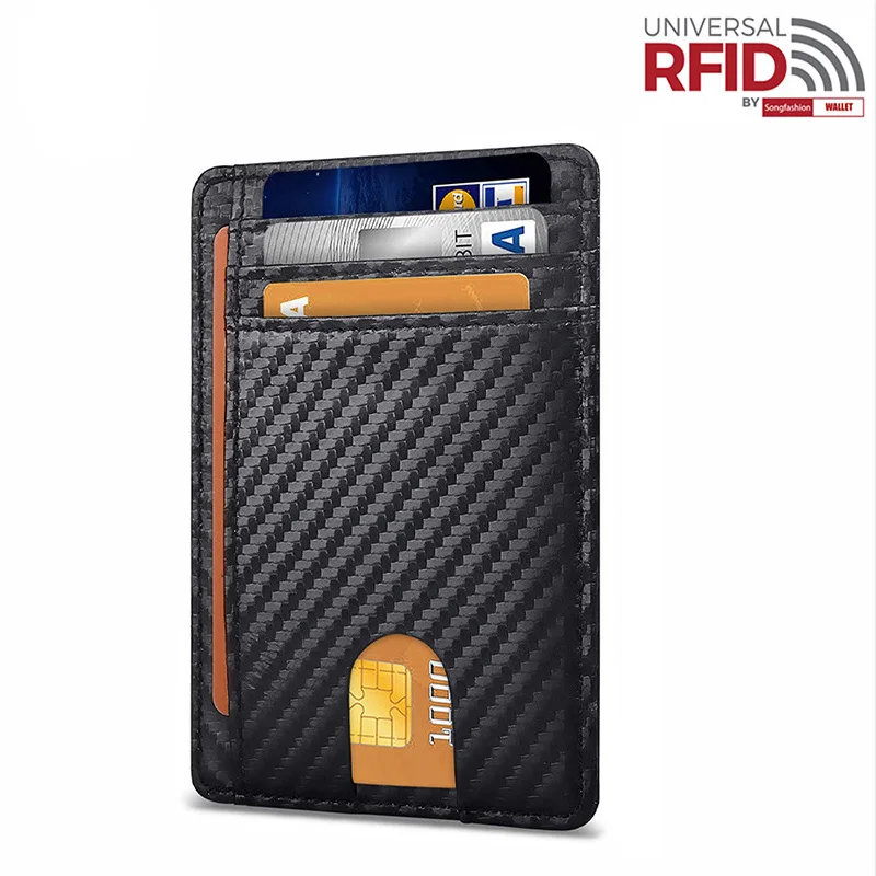 RFID натуральная кожа легко нажимать визитница для мужчин Safiano черный широкий плюс размер бумажник для документов прозрачный оконный чехол - Цвет: black  carbonfiber