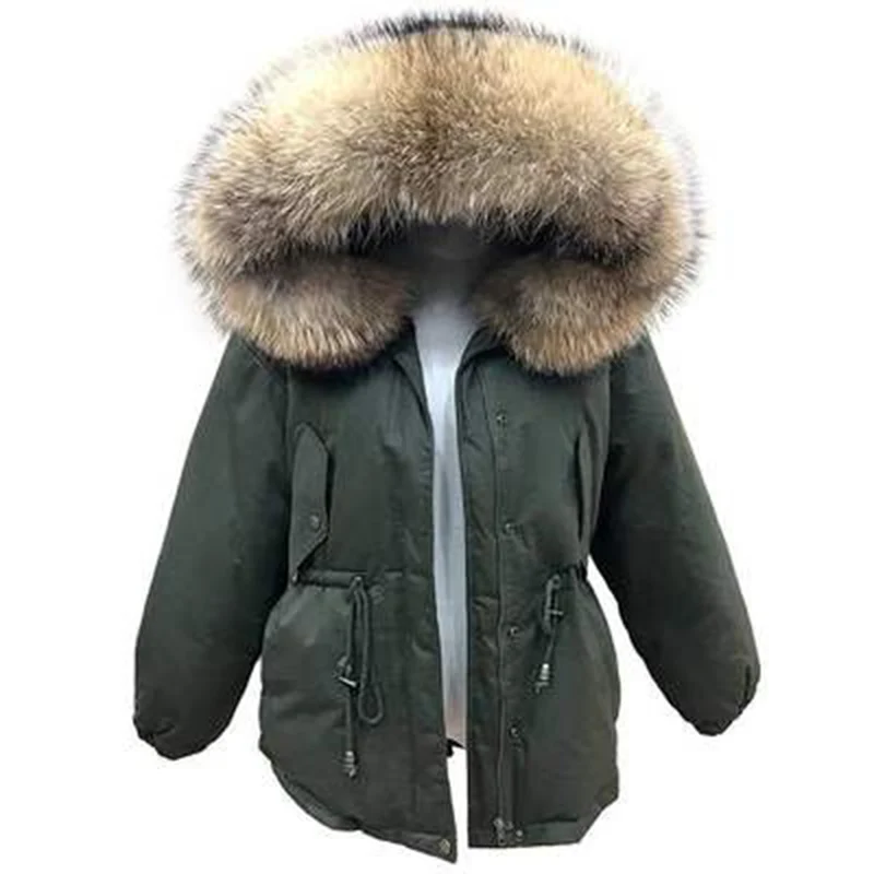 Высокое качество большая НАТУРАЛЬНАЯ Меховая куртка Raccon новая мода зимнее