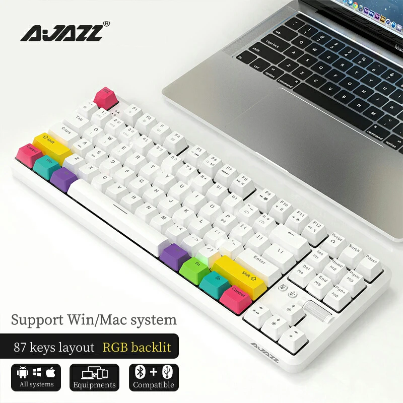 

Ajazz K870t 87 Key USB Bluetooth Wireless Mechanical Keyboard RGB Dual-mode Mobile Phone Tablet Computer Notebook Game Office