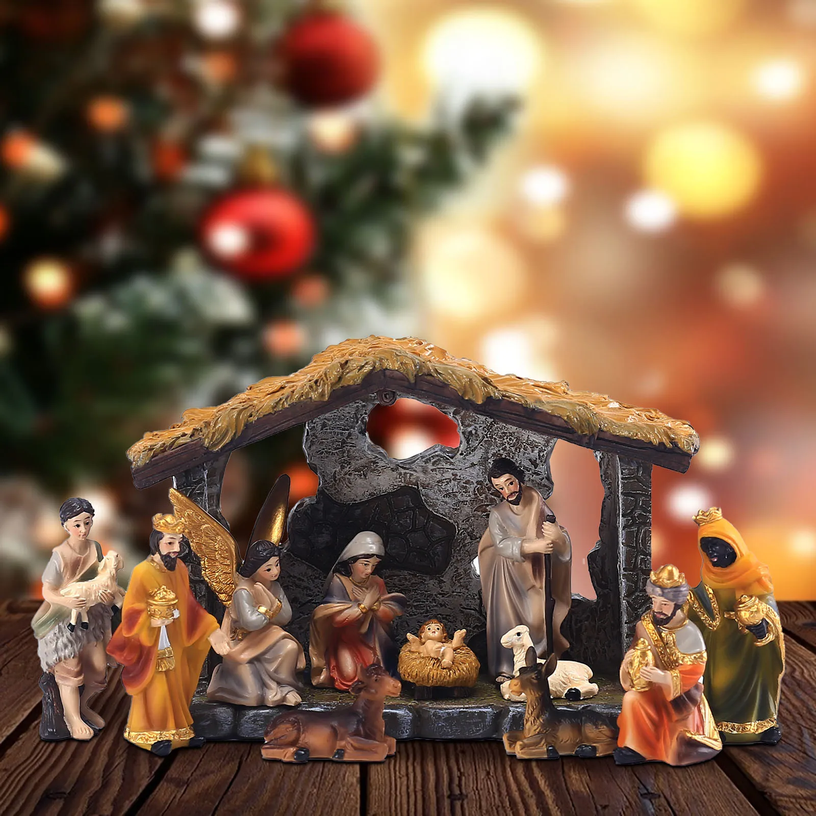 

Christmas Nativity Scene Hand Painted Sculpted Collectable Table Ornament Nativity Sets for Christmas Indoor Manger Scene
