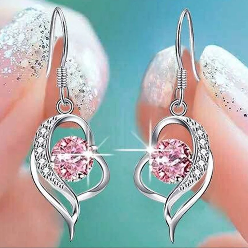 

Electroplating inlaid silver artificial diamond inlaid love women's Earrings New Trend and fashion