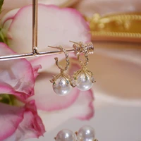 premium s925 silver needle diamond zirconia pearl c shaped earring 14k real gold earrings ladies jewelry pendant