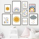 Картина на холсте солнце, облако, радуга, любовь, сердце, художественная стена с цитатой, постеры и принты в скандинавском стиле, декор для детской комнаты, картины для мальчиков и девочек