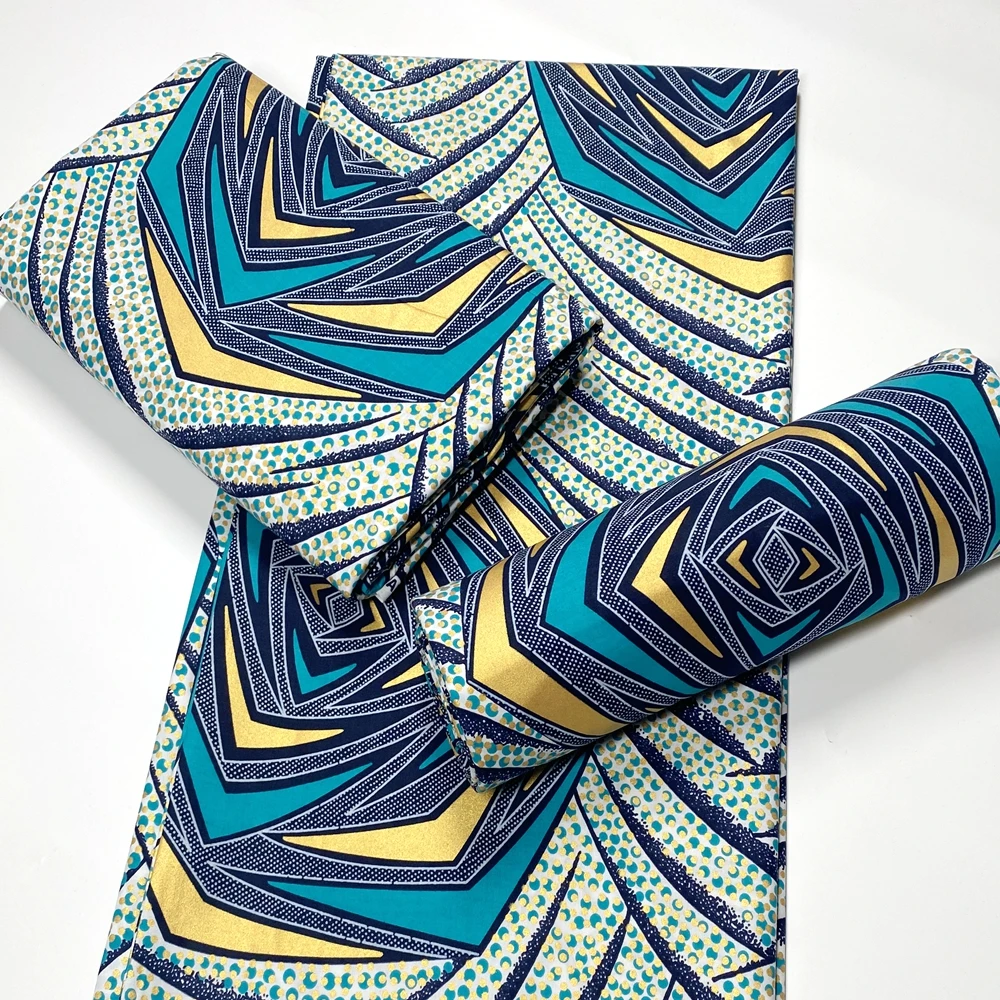 

2021 африканская вощеная ткань с золотым принтом, 100% хлопок, материал Анкара, ткань для свадебного платья, 6 ярдов