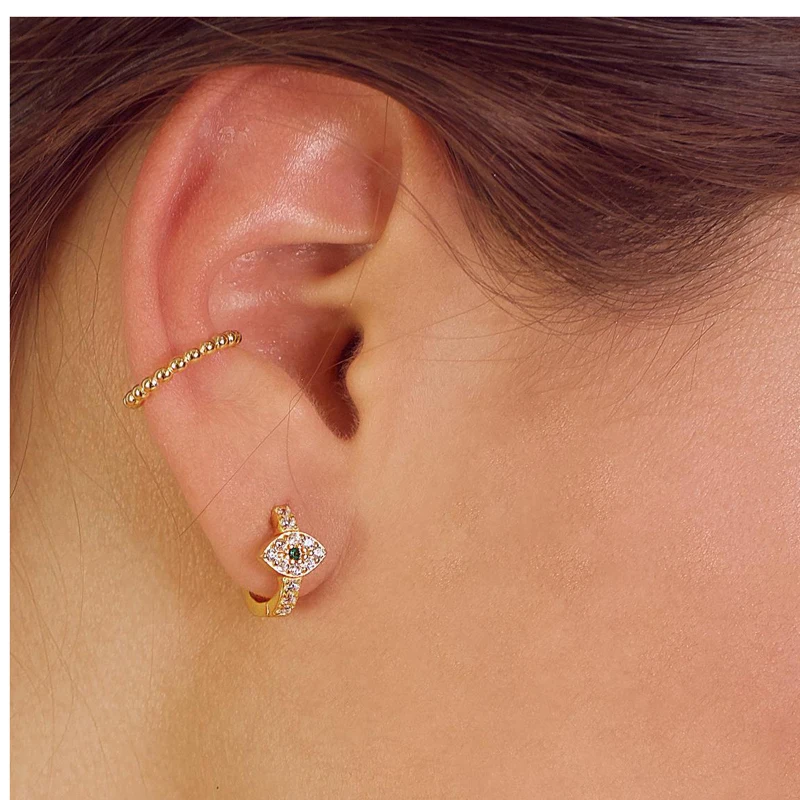 Счастливый сглаз маленькая серьга-кольцо зеленый белый Cz проложили гарантию 925