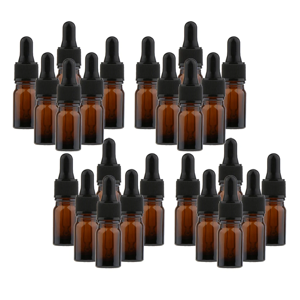 

Packs of 24 Amber Glass Bottles with Eye Dropper for Essential Oils 10m
